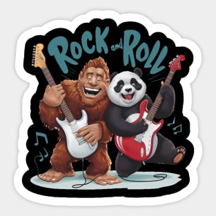 Rock And Roll BigFoot And Panda Jam Session Sticker